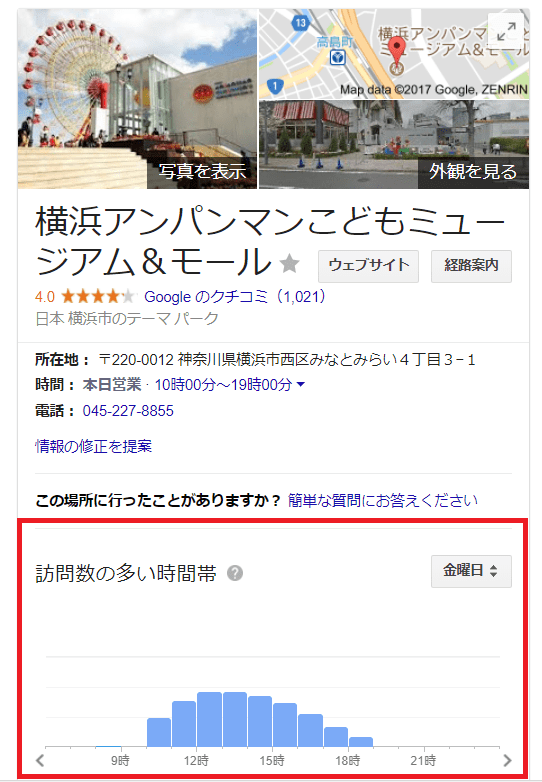 Googleでの横浜アンパンマンこどもミュージアム＆モール検索結果の画像