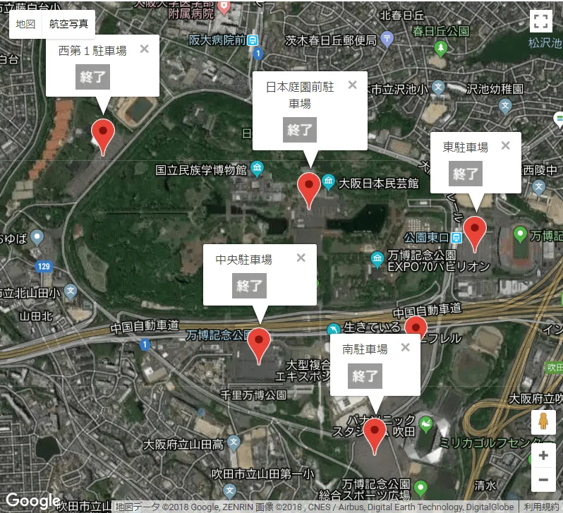 万博記念公園の駐車場マップ